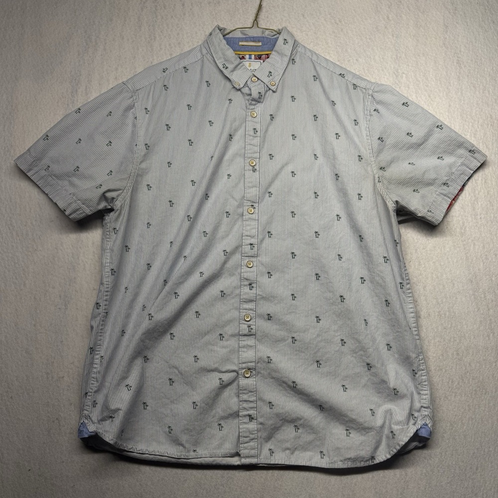 Denim & Flower Shirt Mens Extra Large Button Down Short Sleeve Palm Tree Pattern